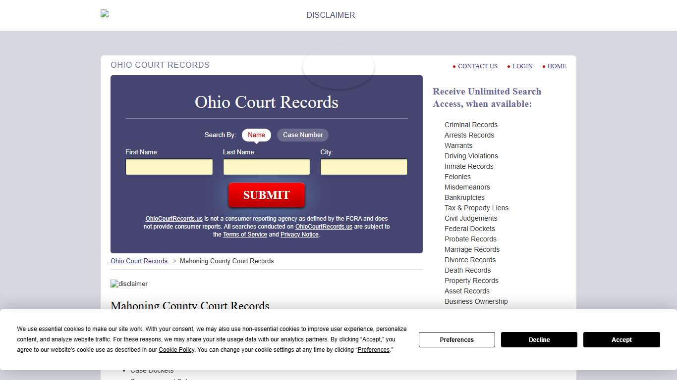 Mahoning County Court Records OhioCourtRecords.us